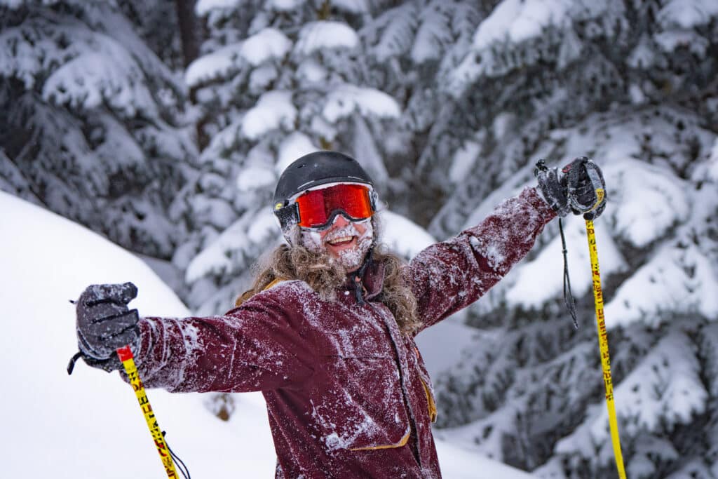 Skier at Snowbowl on a Powder Day