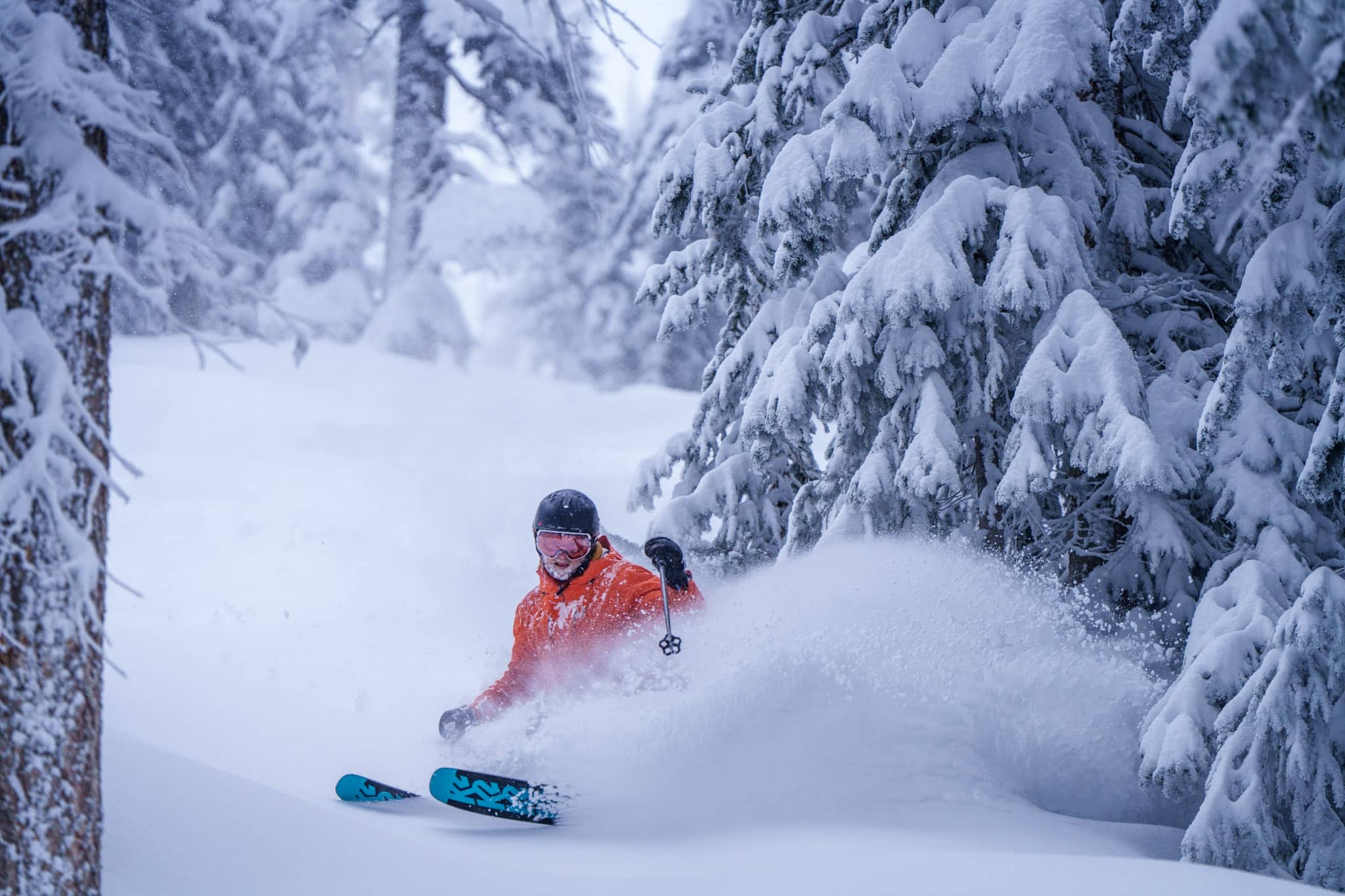 Skier on a powder day at snowbowl